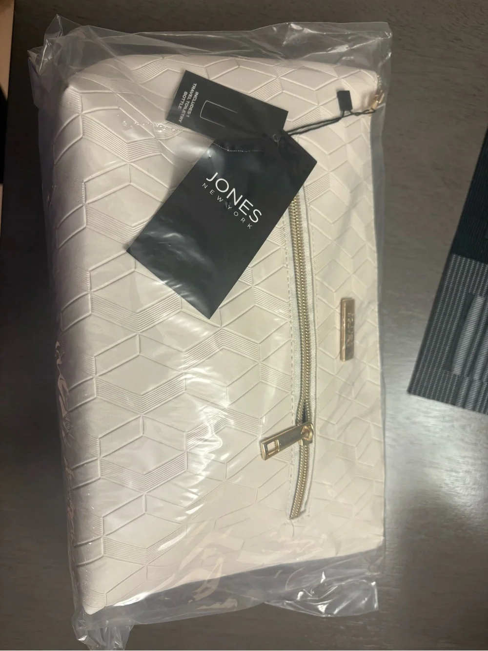 Jones New York Cream Quilted Tote Bag with Gold Hardware